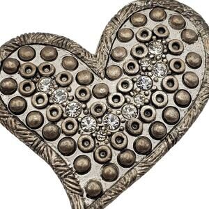 Chico's Heart Brooch Silver Tone Rhinestone Pin Vintage Jewelry 2007 AHA Chicos